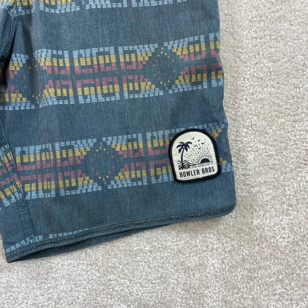 Howler Bros Board Shorts Mens 28 Teal Geometric Southwestern Hybrid Swim Trunks